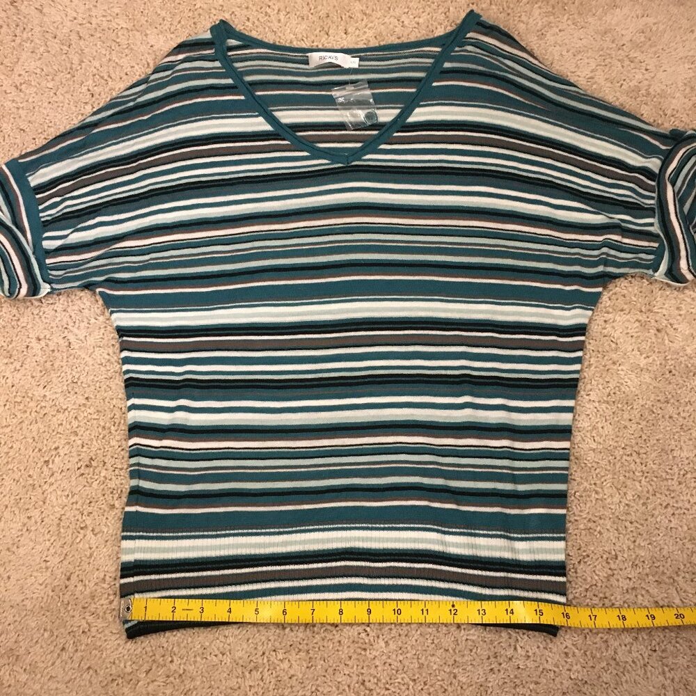 NWT Ricki's Retro Striped V-Neck Rolled Cuff Rayon Sweater - Picture 14 of 16
